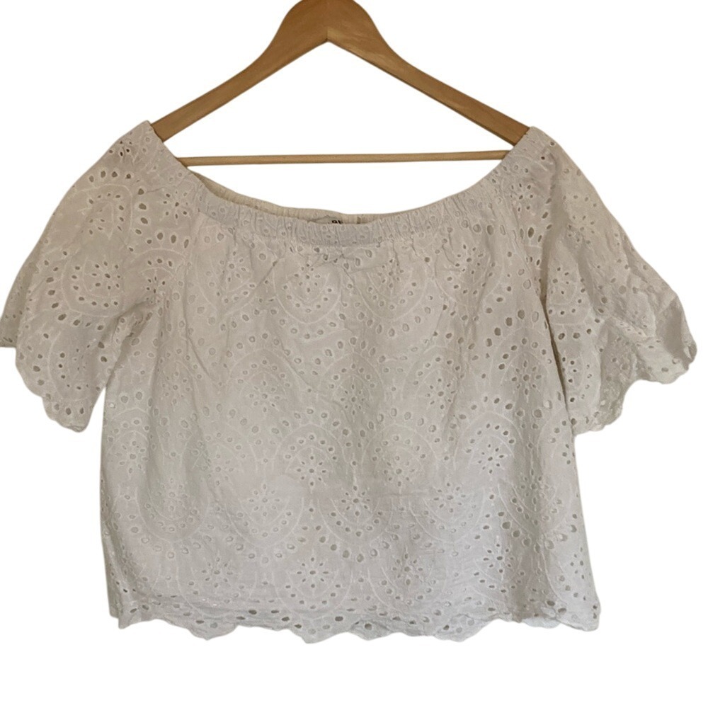 DO+BE Womens White Eyelet Off-Shoulder Top Size Large Summer Cottagecore Beach